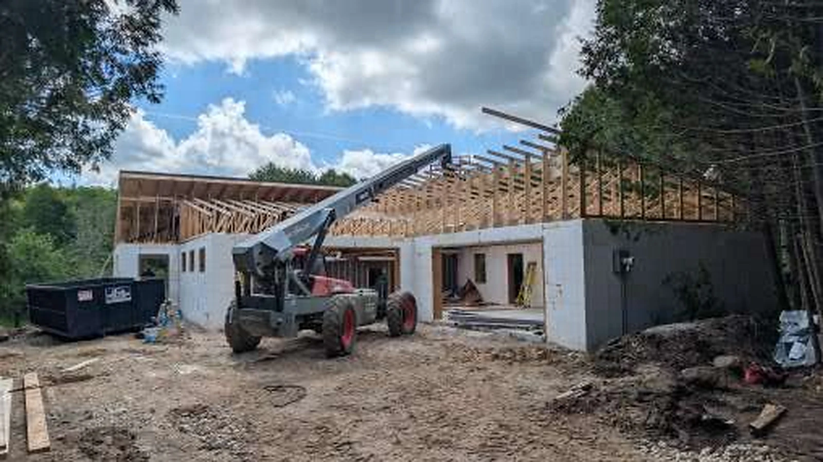 Roof framing in progress