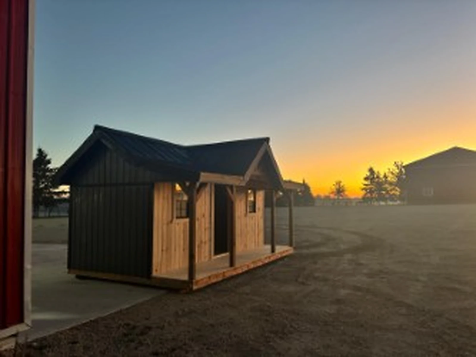 Garden shed at sunset